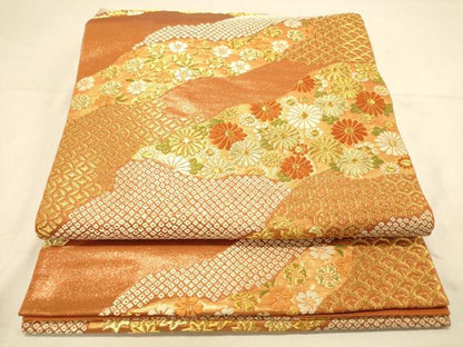 平和屋着物◎六通柄袋帯　唐織　道長吉祥花文　金糸　引箔　正絹　逸品　DAAX0762jm