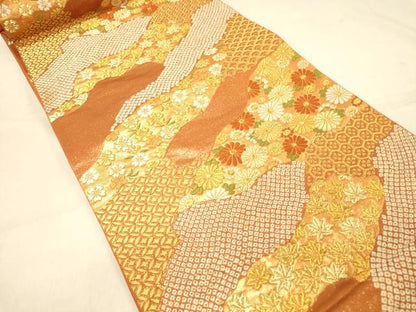 平和屋着物◎六通柄袋帯　唐織　道長吉祥花文　金糸　引箔　正絹　逸品　DAAX0762jm