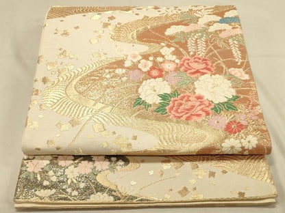 平和屋着物◎六通柄袋帯　唐織　流水吉祥花文　金糸　正絹　逸品　DAAX0774jm