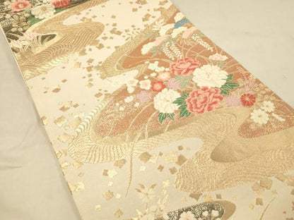 平和屋着物◎六通柄袋帯　唐織　流水吉祥花文　金糸　正絹　逸品　DAAX0774jm