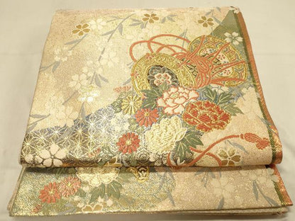 平和屋着物◎佐賀錦　六通柄袋帯　花鼓文　金糸　正絹　逸品　DAAX0792jm