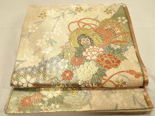 平和屋着物◎佐賀錦　六通柄袋帯　花鼓文　金糸　正絹　逸品　DAAX0792jm