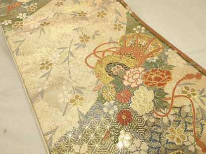 平和屋着物◎佐賀錦　六通柄袋帯　花鼓文　金糸　正絹　逸品　DAAX0792jm