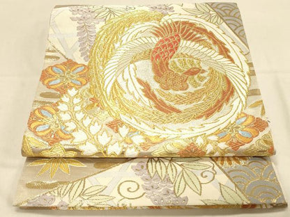 平和屋着物◎六通柄袋帯　唐織　鳳凰花文　藤花房　金銀糸　正絹　逸品　DAAX0794jm