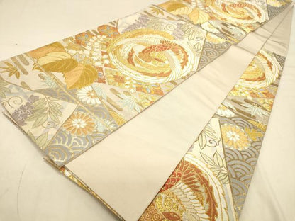 平和屋着物◎六通柄袋帯　唐織　鳳凰花文　藤花房　金銀糸　正絹　逸品　DAAX0794jm