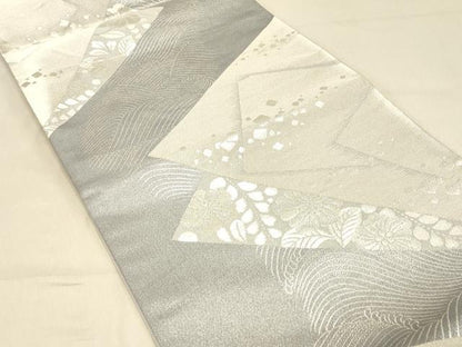 平和屋着物◎六通柄袋帯　裂取色紙文　銀糸　正絹　逸品　DAAX0795jm