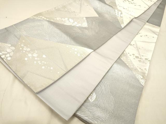 平和屋着物◎六通柄袋帯　裂取色紙文　銀糸　正絹　逸品　DAAX0795jm