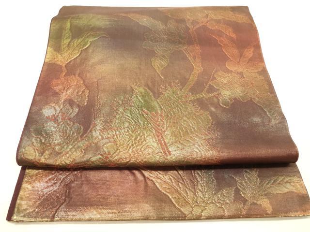 平和屋着物◎六通柄袋帯　花鳥文　引箔　正絹　逸品　DAAX0802jm