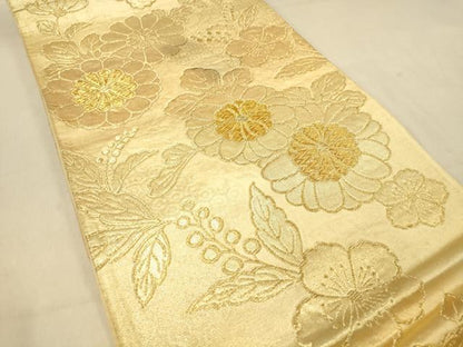 平和屋着物◎六通柄袋帯　草花文　金糸　正絹　逸品　DAAX0808jm