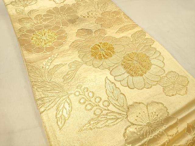 平和屋着物◎六通柄袋帯　草花文　金糸　正絹　逸品　DAAX0808jm