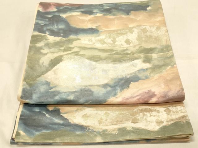 平和屋着物◎六通柄袋帯　霞文　引箔　三越扱い　正絹　逸品　DAAX0809jm