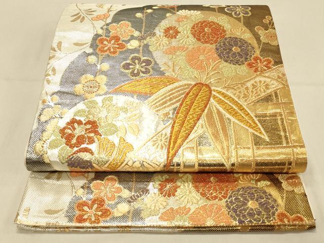 平和屋着物◎六通柄袋帯　吉祥花蝶文　金銀糸　正絹　逸品　DAAX0814jm