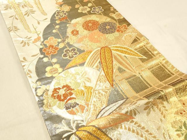 平和屋着物◎六通柄袋帯　吉祥花蝶文　金銀糸　正絹　逸品　DAAX0814jm