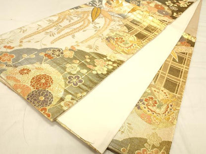 平和屋着物◎六通柄袋帯　吉祥花蝶文　金銀糸　正絹　逸品　DAAX0814jm