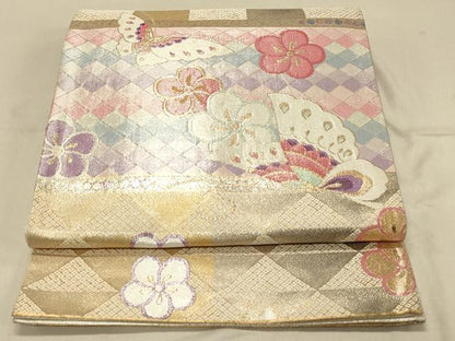 平和屋着物◎六通柄袋帯　花蝶文　金銀糸　正絹　逸品　DAAX0822jm