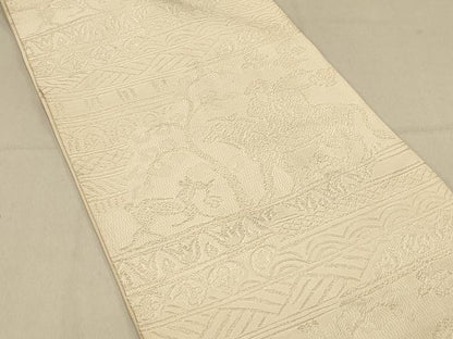平和屋着物◎六通柄袋帯　狩猟文　薄卵色　正絹　逸品　DAAX0830jm