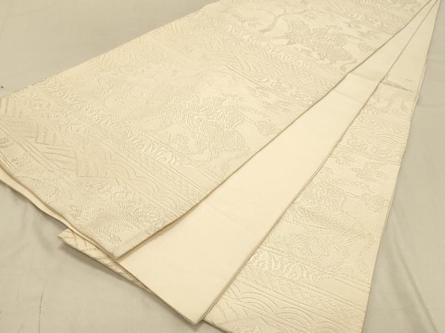 平和屋着物◎六通柄袋帯　狩猟文　薄卵色　正絹　逸品　DAAX0830jm