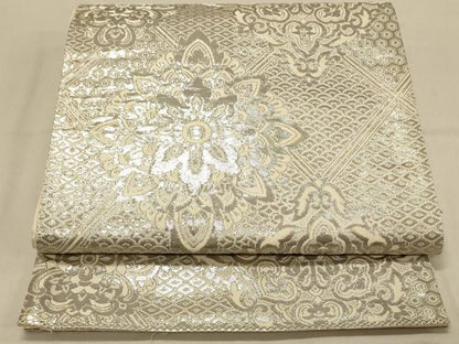 平和屋着物◎六通柄袋帯　正倉院花文　プラチナ二重箔　正絹　逸品　DAAX0846jm