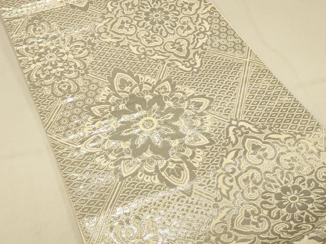 平和屋着物◎六通柄袋帯　正倉院花文　プラチナ二重箔　正絹　逸品　DAAX0846jm
