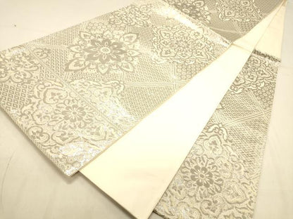 平和屋着物◎六通柄袋帯　正倉院花文　プラチナ二重箔　正絹　逸品　DAAX0846jm