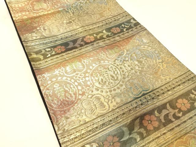 平和屋着物◎六通柄袋帯　横段花蝶文　金糸　正絹　逸品　DAAX0847jm