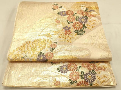 平和屋着物◎六通柄袋帯　流水花文　金糸　正絹　逸品　DAAX0850jm