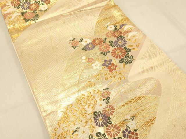 平和屋着物◎六通柄袋帯　流水花文　金糸　正絹　逸品　DAAX0850jm