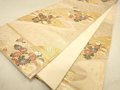 平和屋着物◎六通柄袋帯　流水花文　金糸　正絹　逸品　DAAX0850jm