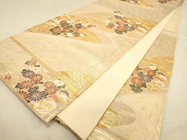 平和屋着物◎六通柄袋帯　流水花文　金糸　正絹　逸品　DAAX0850jm