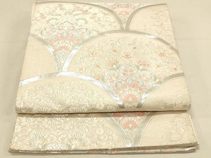 平和屋着物◎六通柄袋帯　正倉院花青海波文　銀糸　正絹　逸品　DAAX0852jm