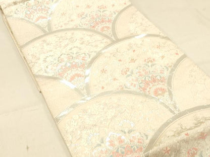 平和屋着物◎六通柄袋帯　正倉院花青海波文　銀糸　正絹　逸品　DAAX0852jm