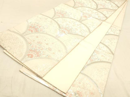 平和屋着物◎六通柄袋帯　正倉院花青海波文　銀糸　正絹　逸品　DAAX0852jm