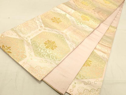 平和屋着物◎六通柄袋帯　亀甲花文　金糸　三越扱い　正絹　逸品　DAAX0854jm