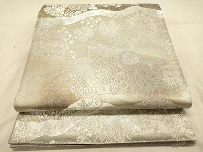 平和屋着物◎六通柄袋帯　道長吉祥花文　銀糸　引箔　正絹　逸品　DAAX0860jm