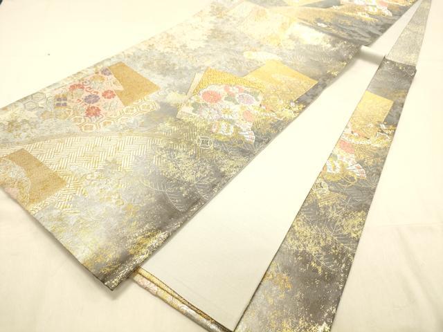 平和屋着物◎六通柄袋帯　色紙宝尽くし花文　金銀糸　引箔　正絹　逸品　DAAX0864jm