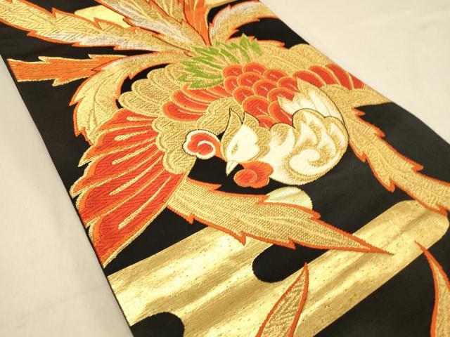 平和屋着物◎六通柄袋帯　唐織　鳳凰文　黒地　金糸　正絹　逸品　DAAX0873jm