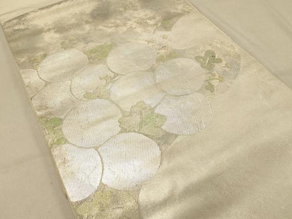 平和屋着物◎太鼓柄　本袋帯　草花文　銀糸　引箔　正絹　逸品　DAAX0879jm
