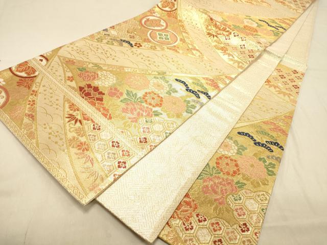 平和屋着物◎佐賀錦 六通柄袋帯 吉祥花文 金糸 正絹 逸品 DAAX0881jm