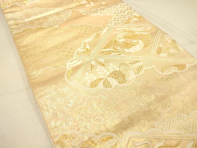 平和屋着物◎六通柄袋帯 雲取り向い鳥菱文 金糸 引箔 正絹 逸品 DAAX0882jm