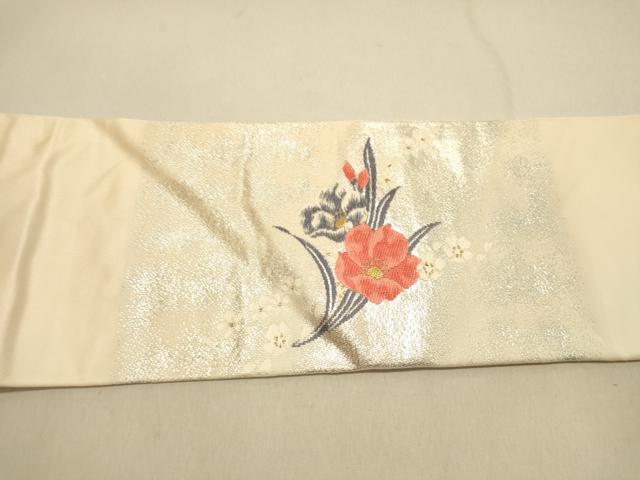 平和屋着物◎九寸名古屋帯　草花文　金銀糸　正絹　逸品　DAAX0892jm