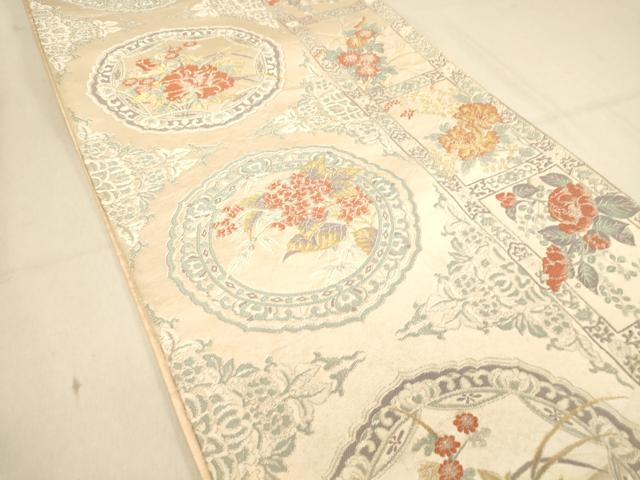 平和屋着物◎六通柄袋帯 花絵皿文 金銀糸 正絹 逸品 DAAX0901jm