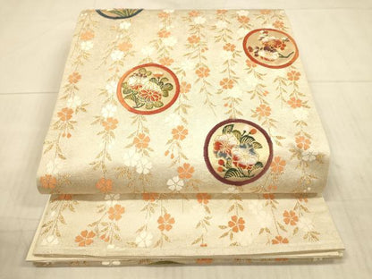 平和屋着物◎六通柄袋帯　唐織　桜花丸文　金糸　正絹　逸品　DAAX0930jm