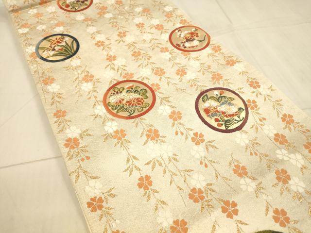 平和屋着物◎六通柄袋帯　唐織　桜花丸文　金糸　正絹　逸品　DAAX0930jm