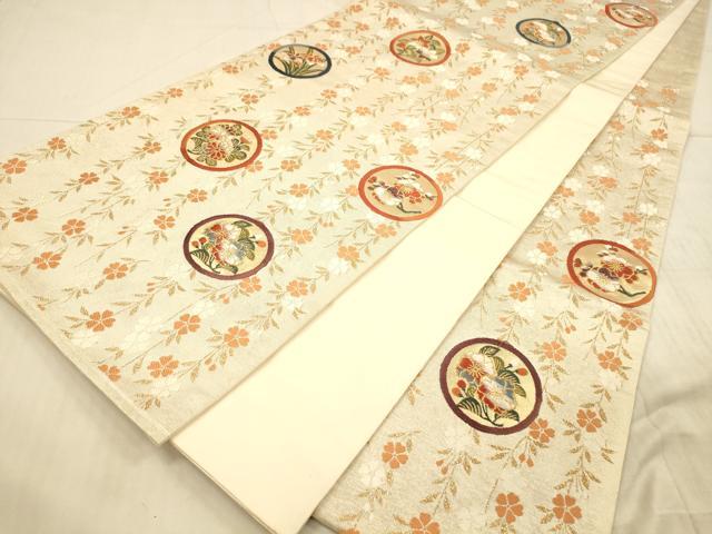 平和屋着物◎六通柄袋帯　唐織　桜花丸文　金糸　正絹　逸品　DAAX0930jm