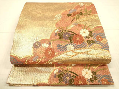 平和屋着物◎佐賀錦 六通柄袋帯 唐織 松寿開花文 金糸 引箔 正絹 逸品 DAAX0932jm