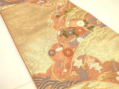 平和屋着物◎佐賀錦 六通柄袋帯 唐織 松寿開花文 金糸 引箔 正絹 逸品 DAAX0932jm