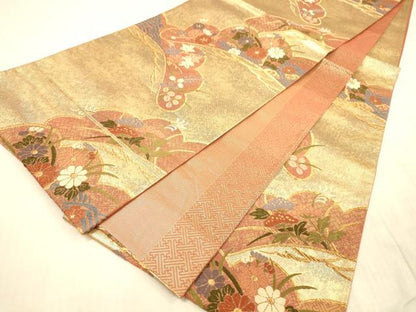 平和屋着物◎佐賀錦 六通柄袋帯 唐織 松寿開花文 金糸 引箔 正絹 逸品 DAAX0932jm