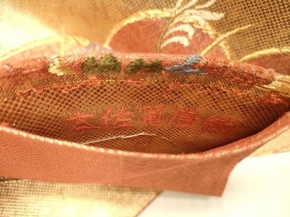平和屋着物◎佐賀錦 六通柄袋帯 唐織 松寿開花文 金糸 引箔 正絹 逸品 DAAX0932jm