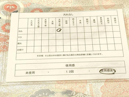 平和屋着物◎六通柄袋帯　唐織　扇面取鳳凰花文　銀糸　正絹　逸品　DAAX0934jm