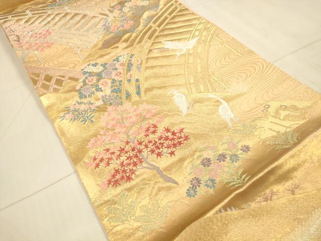 平和屋着物◎六通柄袋帯 唐織 渡橋花鳥文 金銀糸 正絹 逸品 DAAX0938jm